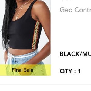 F21 black with tribal print crop top